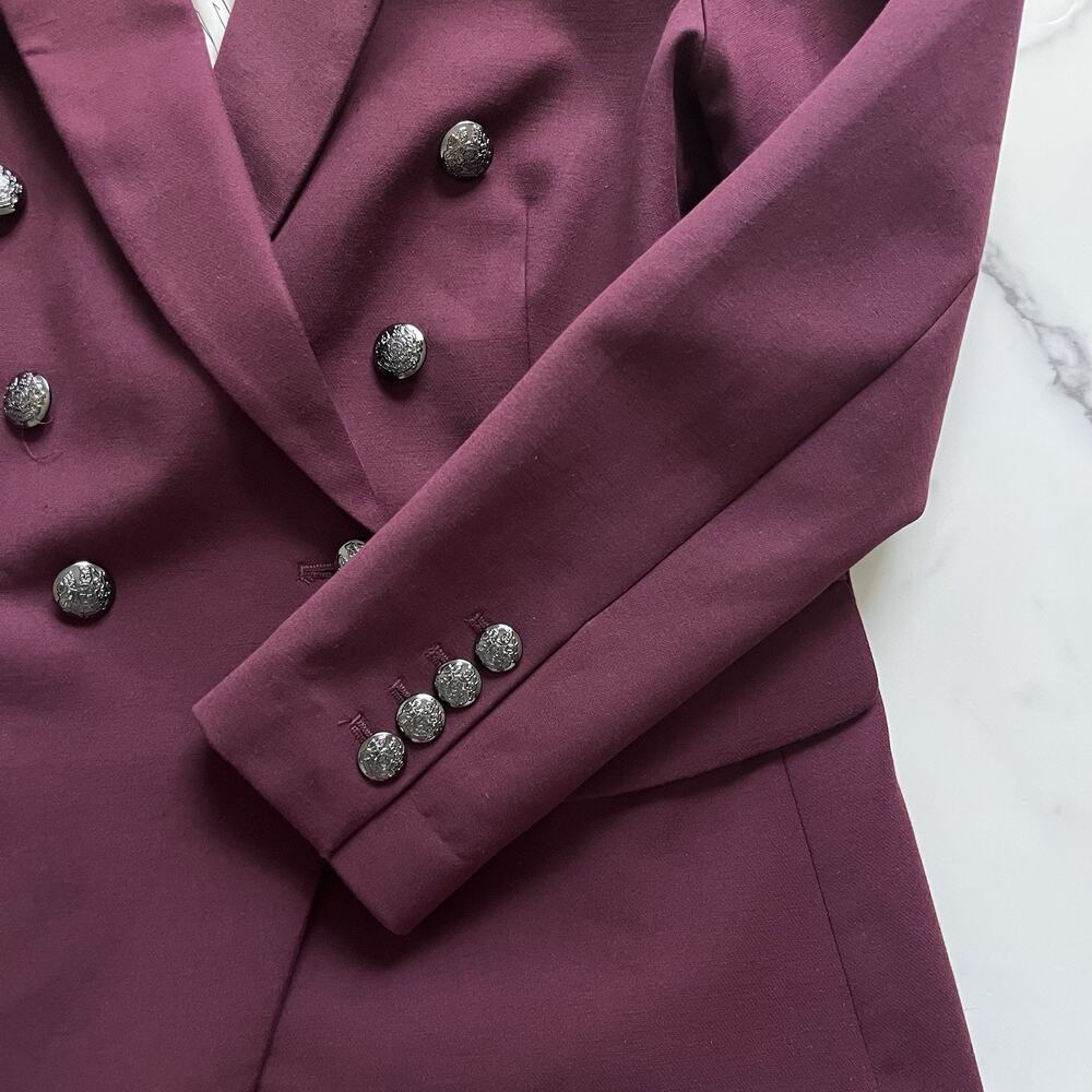 WHBM Studio Blazer Burgundy Size 8 Preppy Chic Double Breasted Jacket - Picture 8 of 12